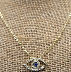 925 Sterling Silver Blue Cz Evil Eye Necklace Pendant